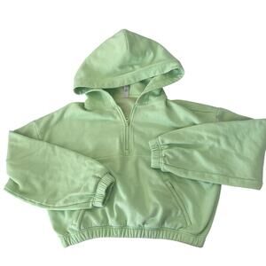 ALO Yoga Cropped Zip Pullover Hoodie Sweatshirt Lime Size Womens Medium *READ*